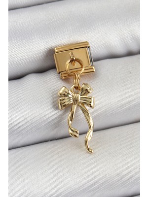 Mir Kitap 316L Çelik Sallantılı Uzun Fiyonk Model Gold Renk Charm