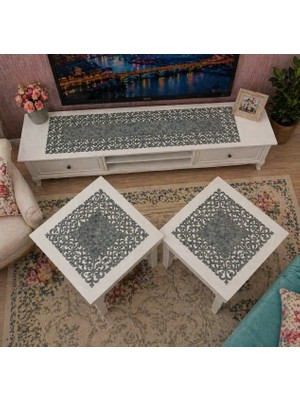 Diva Home Lüks Lazer Kesim 3’lü Runner Set – Dekoratif Masa Örtüsü Takımı