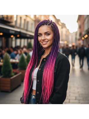 Liyuza Afrika Örgüsü ve Rasta Için Sentetik Ombreli Saç - Mor / Neon Pembe