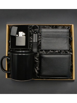As Gift Siyah Kupa & Cüzdan & Anahtarlık & Zippo Tarzı Çakmak & Kartlık Hediye Seti