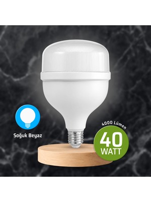 Badem10 Torch Kristal LED Ampul 40 Watt Yüksek Aydınlık Sunan Soğuk Beyaz Ampül 4000 Lümen Güçlü Işık