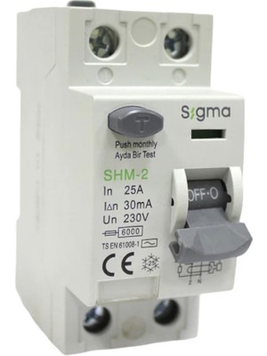 Sigma SHM2P 30MA 25A 6ka Monofaze Kaçak Akım Koruma Şalteri