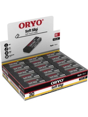 Oryo Düz Renk Siyah Silgi 30'lu Kutu