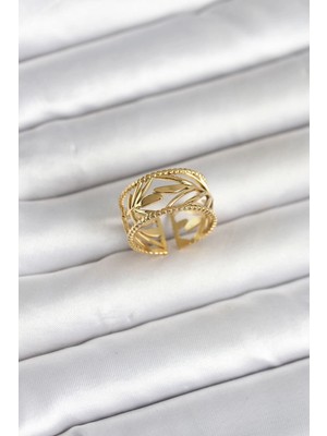 Nemere Mey Ithalat® 316L Çelik Gold Renk Başak Model Kadın Yüzük