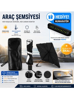 Pixue Premium Katlanabilir Ön Cam Şemsiye Güneşlik Tüm Araçlar Için Katlanabilir Araç Içi Esnek Şemsiye Gölgelik Numaratör Hediyeli