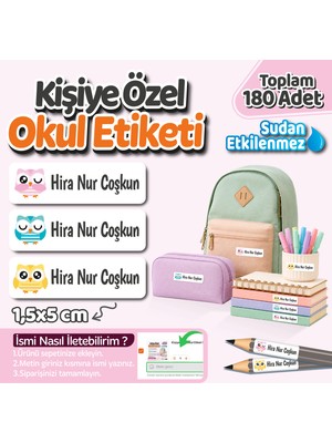 Obibaskı Kişiye Özel Okul Etiket Seti - 180 Adet - Kokusuz Ekolojik Mürekkep Pvc Etiket Sticker Sudan Etkilenmez