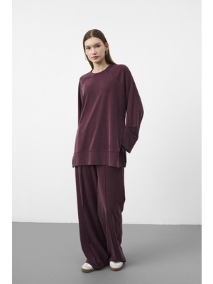Basic Park Bordo Oversize Kalıp Tencel Dokulu Relax Fit Premium Takım