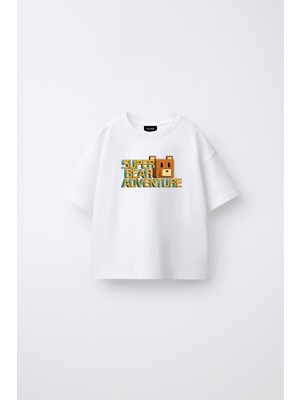 Fasardi Super Bear Adventure Süper Ayı Baskılı Oversize %100 Pamuk Kısa Kollu Unisex Çocuk T-Shirt