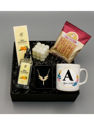 As Gift Kişiye Özel Beyaz Kupa &  Altın Kaplama Mikail Melek Kolye &  Bubble Mum & Rebul Kolonya & Colombian Filtre Kahve Hediye Seti