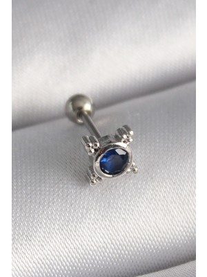 Feedback 316L Çelik Gümüş Renk Mavi Zirkon Taşlı Tragus Piercing