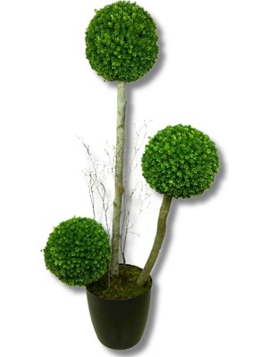 Cihan Çiçekçilik 3'lü Çamdalı Şimşir Top 170 cm Yapay Ağaç 30X30 Metal Saksı
