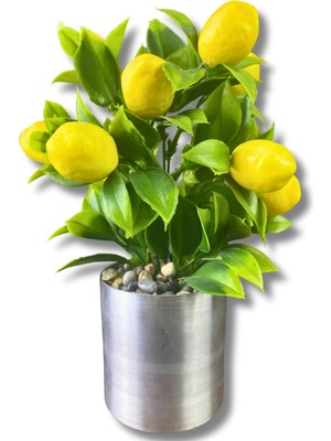 Cihan Çiçekçilik Yapay Çiçek Dekoratif Limon 20 cm 8x8 Metal Saksıda