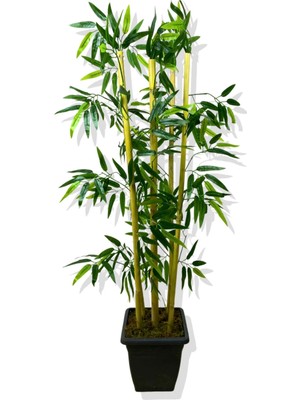 Cihan Çiçekçilik Yapay Bambu Ağaç 110 cm 5 Bambulu Siyah Saksı
