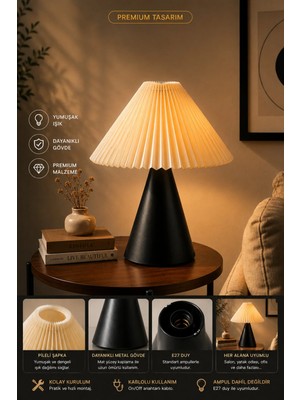Lumexx Mantar Siyah Pileli Krem Başlıklı Masa Lambası