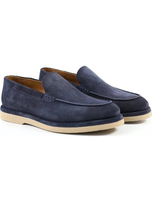 Tuna Hakiki Deri Lacivert Süet Loafer Erkek Ayakkabı - E4560