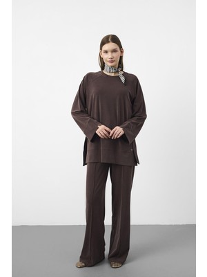 Basic Park Kahverengi Oversize Kalıp Tencel Dokulu Relax Fit Premium Takım