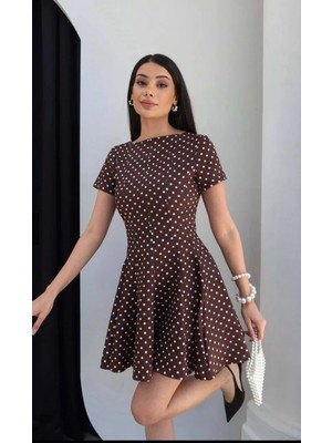 Vess Moda Pauntiyeli Zr Model Kısa Kollu Mini Elbise Kahve