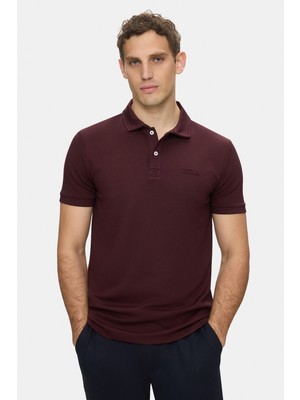Ucla Oscar Bordo Polo Yaka Gofre Baskılı Yumuşak Dokulu Modal Kumaş Standard Fit Erkek Tshirt