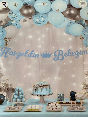 Rönesans Parti Hoşgeldin Bebeğim Yazılı Mavi Kaligrafi Banner