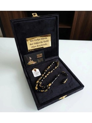 Tesbih Dünyası Premium Kadife Kutulu Tesbih, Altın Parçacıklı Tesbih, Özel Yazılı Harfli Tesbih, Altın Varaklı