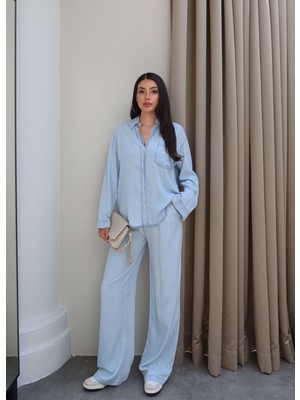 Esra Helvacı Denim Görünümlü Gömlek Takım