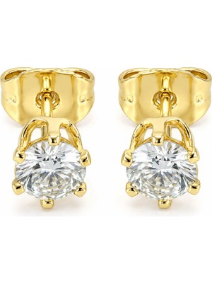 Zeino Tektaş Zirkon Küpe - 14K Altın Kaplama - 6 mm