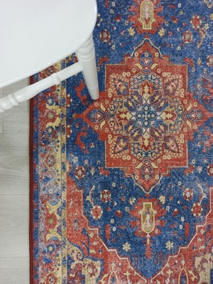 Pera Halı Mavi ve Kiremit Medalyonlu Vintage Yolluk - TK232OU