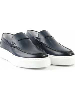 Tuna Hakiki Deri Lacivert Loafer Erkek Ayakkabı Eva Taban - E3845