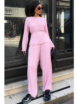 Madmext Pembe Likralı Modal Şalvar Takım MG2784