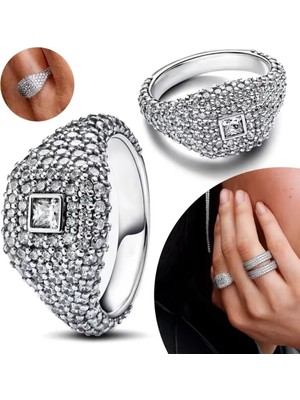 Hector Co Jewellery Gümüş Pave Kare Kokteyl Yüzük