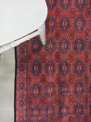 Pera Halı Mavi ve Bordo Medalyonlu Vintage Yolluk - TK324OU