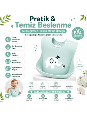 Jojobebek Fil Figürlü Premium, Dayanıklı Bpa'sız Ayarlanabilir Çocuk Silikon Mama Önlüğü (9+ Ay)