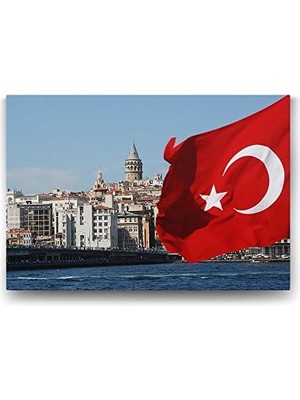 Galata Kulesi Türk Bayrağı Tablosu - 125X80CM