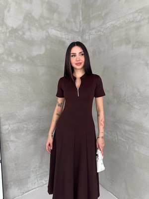 Elaxi Kadın Fermuar Detaylı Maxi Uzun Modal Elbise