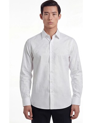 Giotelli Erkek Beyaz Dar Kesim Slim Fit %100 Pamuk Klasik Yaka Gömlek
