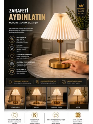 Lumexx Rumeli Dokunmatik Eskitme Pileli Krem Abajurlu Masa Lambası