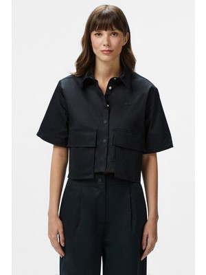 Lacoste Womens Regular Fit Black Shirt Standart Kesim Yarım Kollu Çıtçıt Düğmeli Kadın Gömlek Siyah