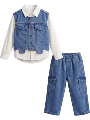 Baby Lory Kids Store Erkek Çocuk Gömlekli Yelekli 3lü Kot Takım