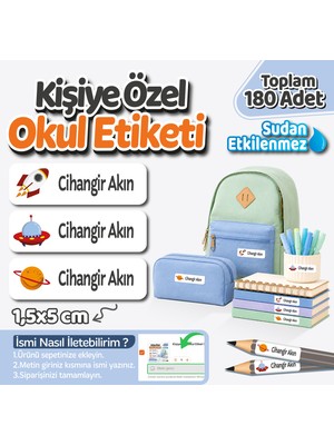 Obibaskı Kişiye Özel Okul Etiket Seti - 180 Adet - Kokusuz Ekolojik Mürekkep Pvc Etiket Sticker Sudan Etkilenmez