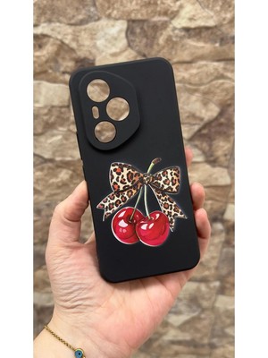Vip Case Honor 400 Pro Uyumlu Kiraz Fiyonk Leopar Desenli Silikon Darbe Emici Klasik Korumalı Rubber Kılıf