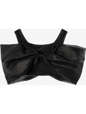 Le Mabelle Siyah Büyük Fiyonklu Kız Çocuk Crop Bluz - Edith