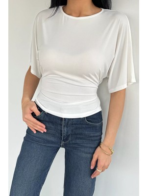 Gülseli Bel Bağlamalı Kısa Kollu Bluz P-00021758