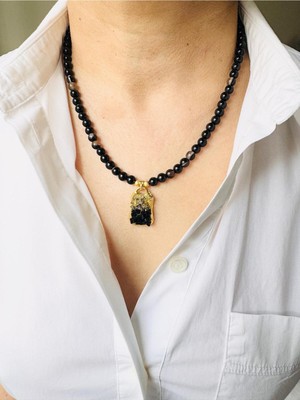 Devi Fashion Doğal Taş  Siyah Akık Kolye