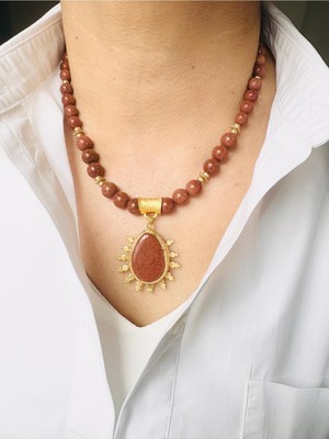 Devi Fashion Yıldız Taşı Doğal Taş Tasarım Kolye 48 cm