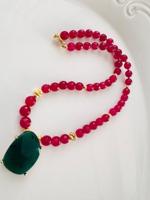 Devi Fashion Pembe Doğal Taş  Kolye