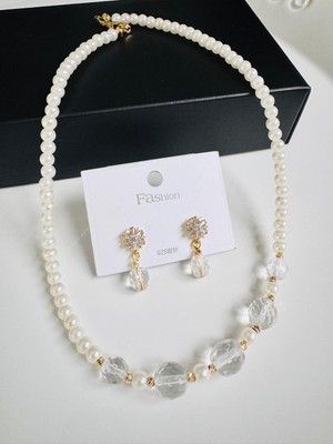 Devi Fashion Inci ve Kristal Kolye Küpe Abiye Sevgililer Anneler Günü Gelin Set