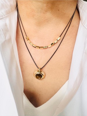 Devi Fashion Çelik Ikili Ayrı Takılan Doğal Taş Kaplangözü Kolye