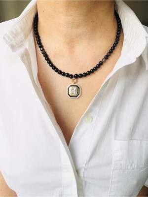 Devi Fashion Baget Doğal Taş  Akık Kolye