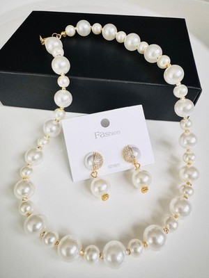 Devi Fashion Inci Kolye Küpe Abiye Sevgililer Anneler Günü Gelin Inci Set