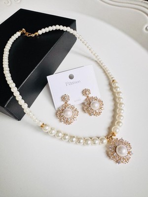 Devi Fashion Inci Kolye Küpe Abiye Sevgililer Anneler Günü Gelin Set